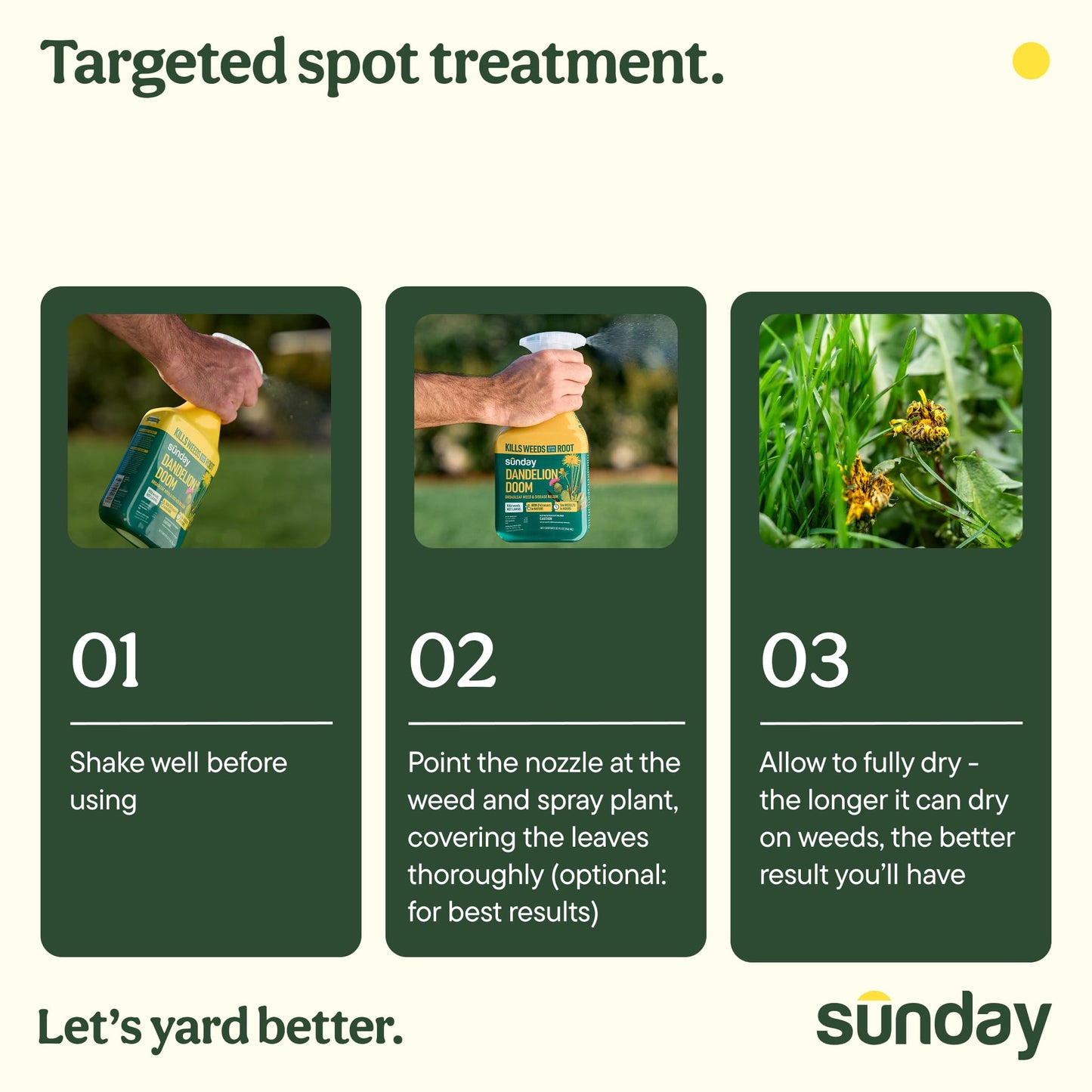 Sunday Dandelion Doom Selective Weed Control - Derived from Iron - Selective Broadleaf Weed Killer Spray - Kills Dandelions, Algae and Moss - 32oz - 2 Pack