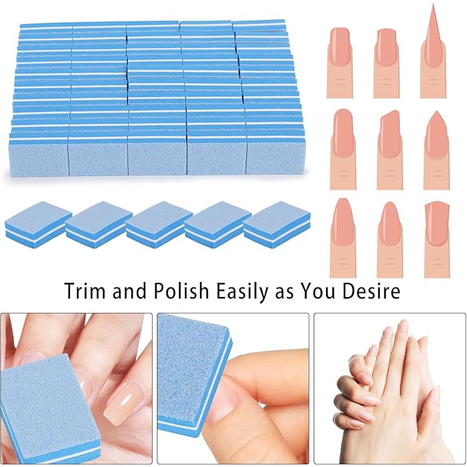 102pcs Toe Separators Set - Premium Pedicure Tool Super Soft Pedicure Toe Separator- Mini Nail Buffer Block File 80/100 Grit 2 Sided, Blue