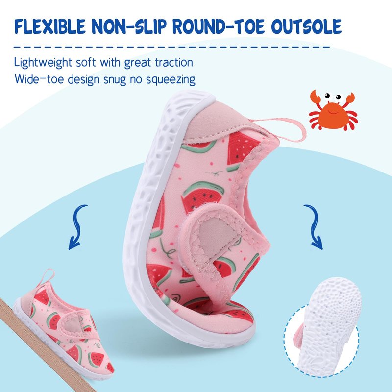 LeIsfIt Kids Water Shoes Toddler Girls Boys Swim Shoes Outdoor Quick-Dry Breathable Aqua Socks for Beach Pool Surf, Watermelon, 12 Little Kid