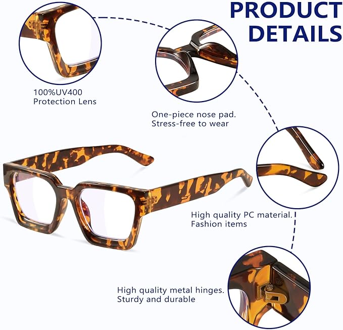 YDAOWKN Oversized Blue Light Blocking Glasses for Woman Rectangle Frame Fashion Chic Preppy Anti Eyestrain