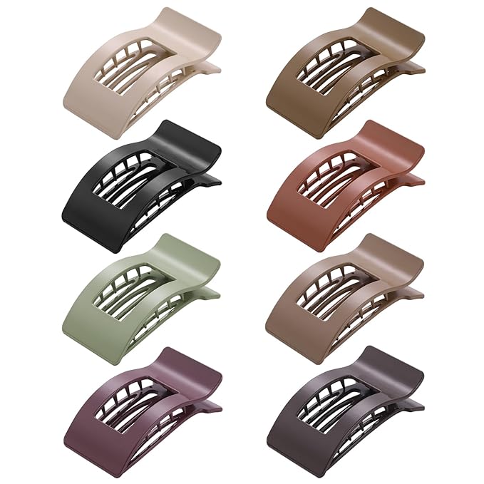 8 Pack French Flat Hair Clips for Women – Large Matte No-Slip Claw Barrettes for Thick & Thin Hair, Strong Hold Styling Accessories (Glossy Neutral)