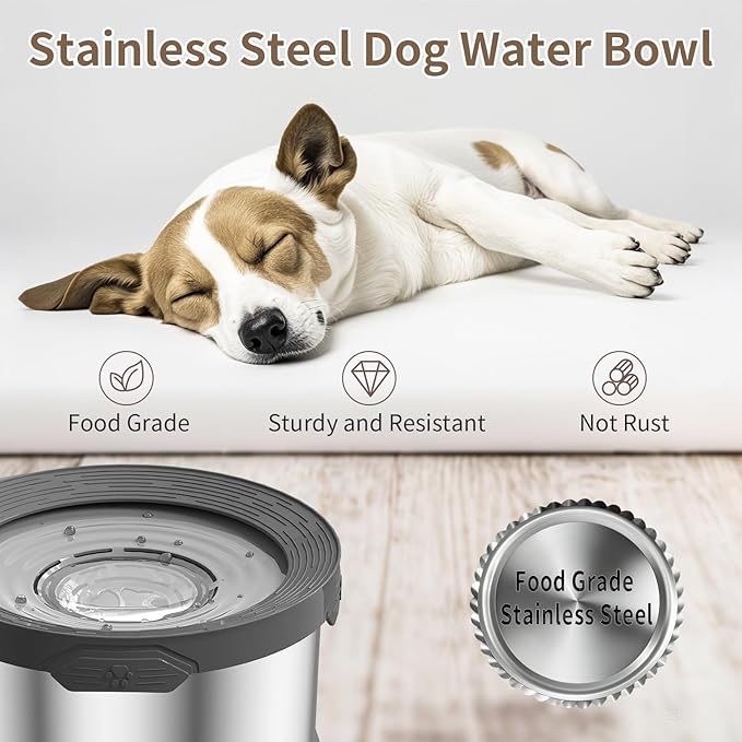 8L Dog Water Bowl No Spill 2.1 Gallon Stainless Steel Water Bowl for Dogs 270oz Large Capacity No Splash Slow Drinking Feeder with Anti-Slip Mat for Messy Drinkers