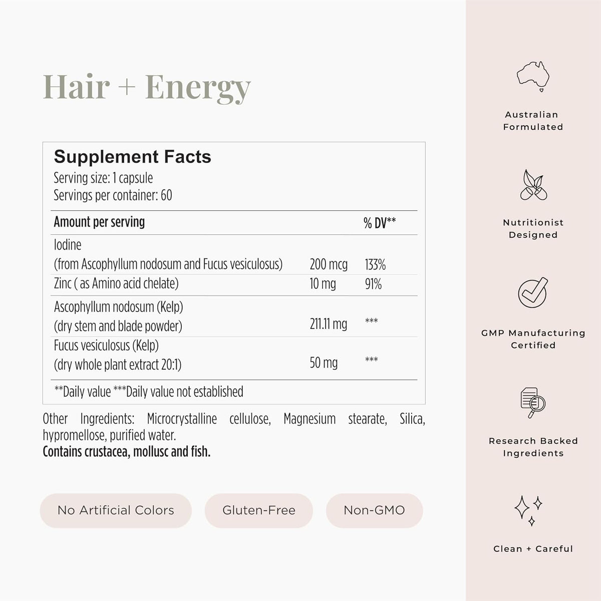JSHealth Vitamins Hair + Energy Formula | Hair Vitamins for Women and Men with Iodine and Zinc | Supports Hair Strength, Energy Levels, and Healthy Hair Maintenance (60 Capsules Pack of 2)