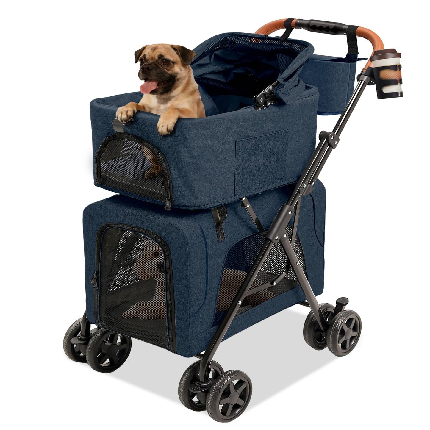 Dog Stroller with Detachable Carriers, Foldable Dog Stroller for Medium Dogs 20 lbs with Cup Holder and Storage Bag, Pet Stroller for Small Dogs, Double Cat Strollers Suitable for All-Terrain