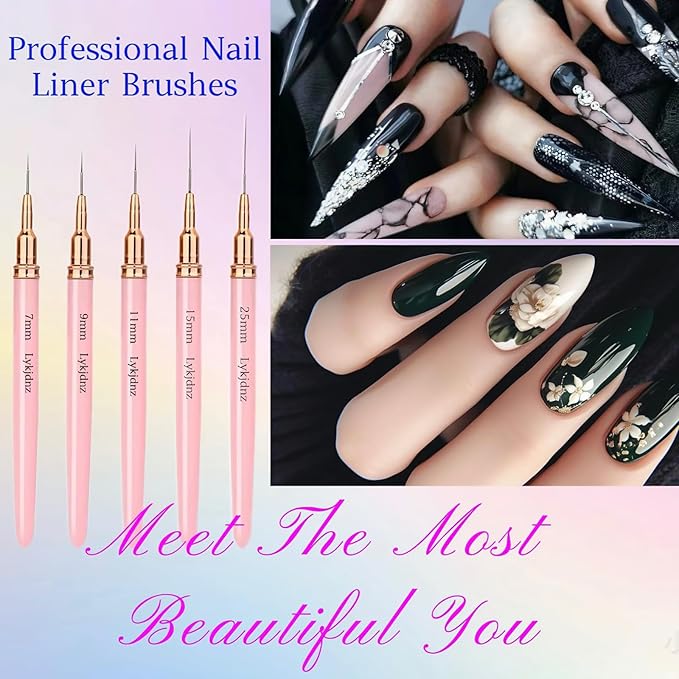 8Pcs Nail Art Brushes with 5pcs Nail Art Liner Brushes(Sizes 7/9/11/15/25 mm) and 3pcs Nail Art Clean Up Brushes, for Nail Design Painting DIY And Clean Polish Mistake On The Cuticles