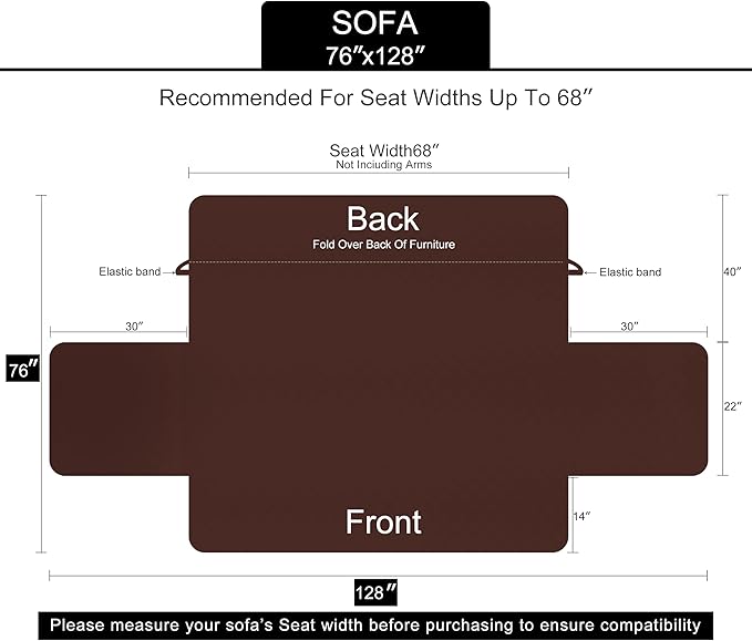 U-NICE HOME Reversible Sofa Cover Couch Cover for Dogs with Elastic Straps Water Repellent Furniture Protector for Pets Couch Cover for 3 Cushion Couch (Sofa, Coffee/Beige) (Pack of 2)