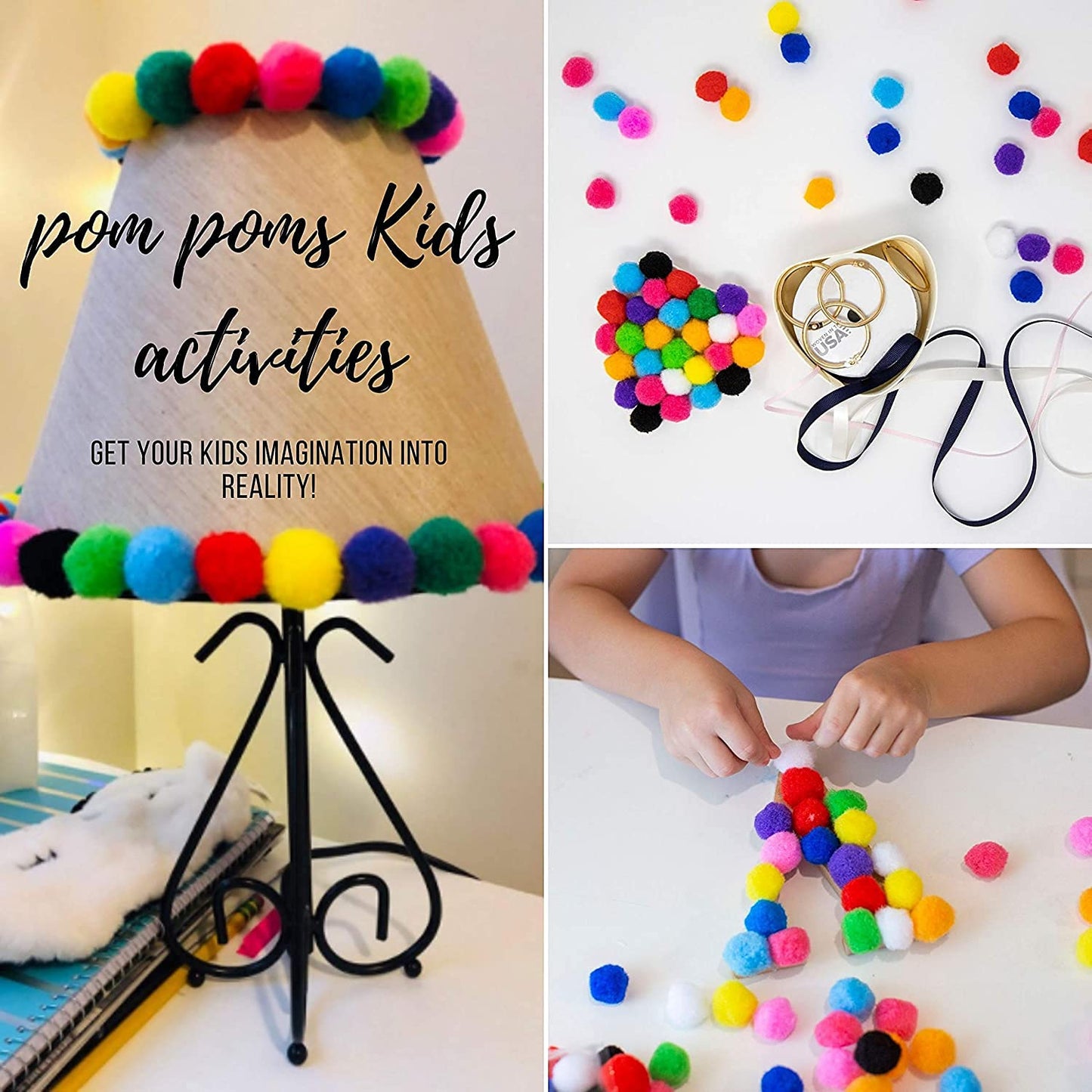 100pcs 2 inch - WAU Craft Pom Pom Balls Multicolored Large Pompoms for Crafts Art DIY Project in Reusable Zipper Bag