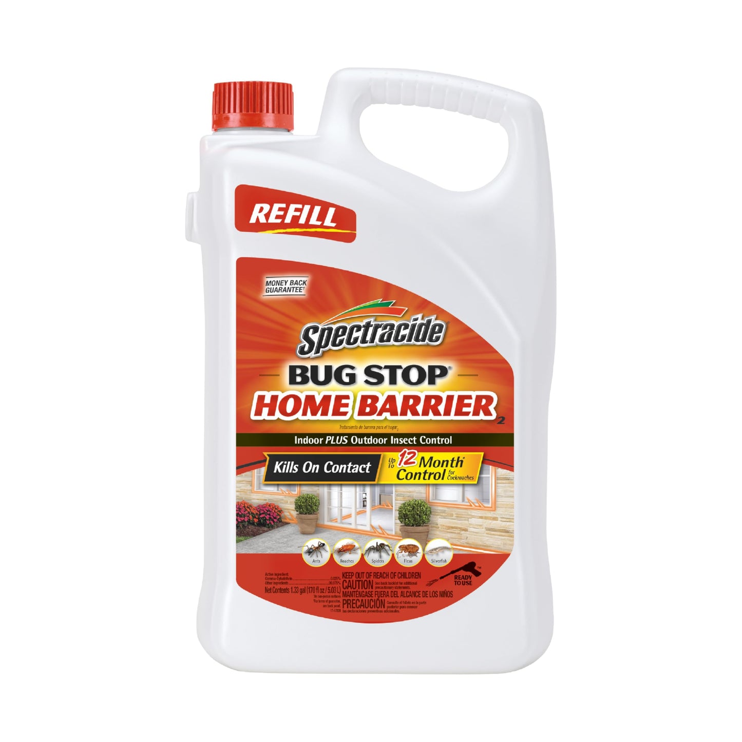 Spectracide Bug Stop Home Barrier2, 1.33 Gallons, AccuShot Refill Kills on Contact for Indoor Plus Outdoor Foundation Treatment Insect Control, Kills Ants, Roaches, Spiders, Fleas, Silverfish