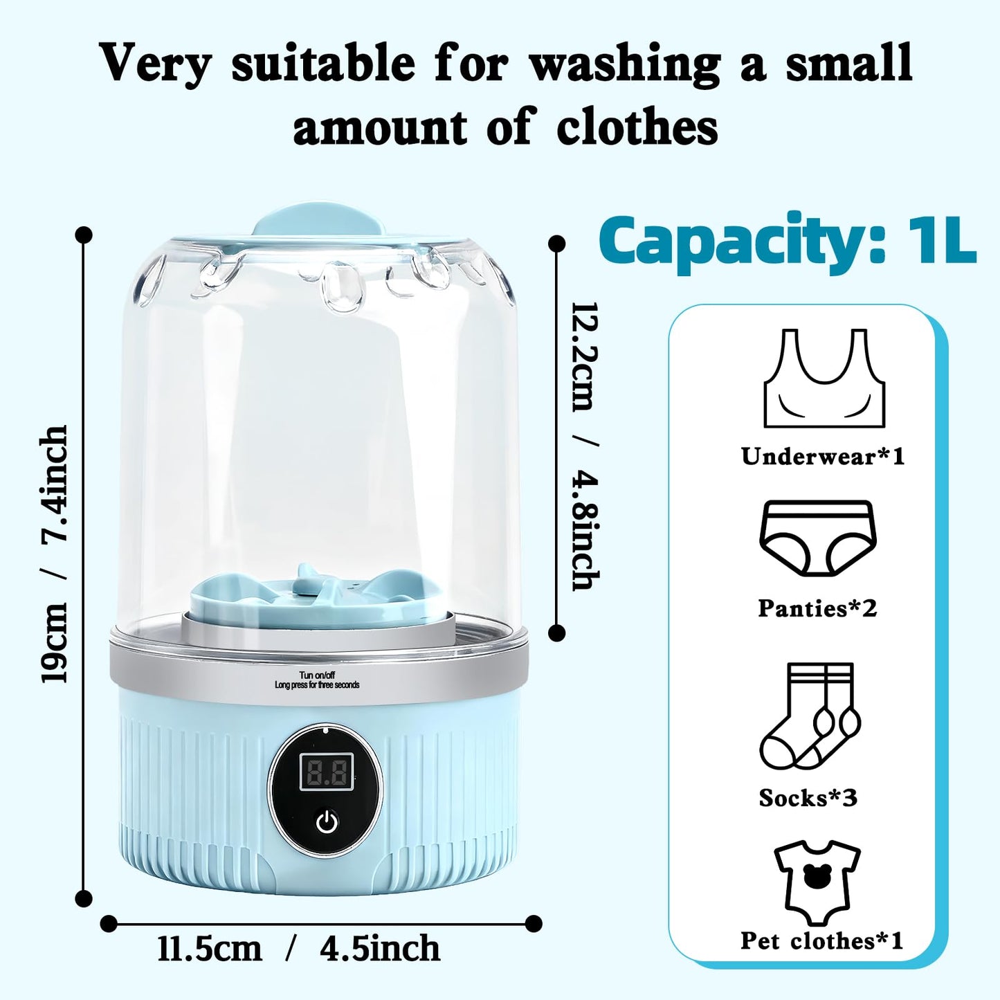 KiiDAS Portable Mini Washing Machine - 2025 Upgraded Washer for Underwear, Bra, Socks - Rechargeable Cordless Laundry Cup - Compact Travel Washers