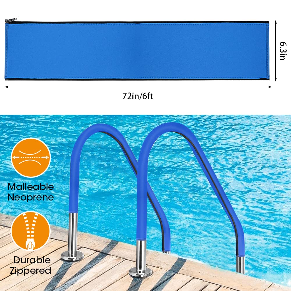 Pool Handrail Cover, 6 Feet Swimming Pool Hand Railing Covers with Zipper Non Slip Anti-Scald Safety Rail Grip Handles Sleeve for Swimming Pools Inground Ladder Hand Rail Grips-Blue