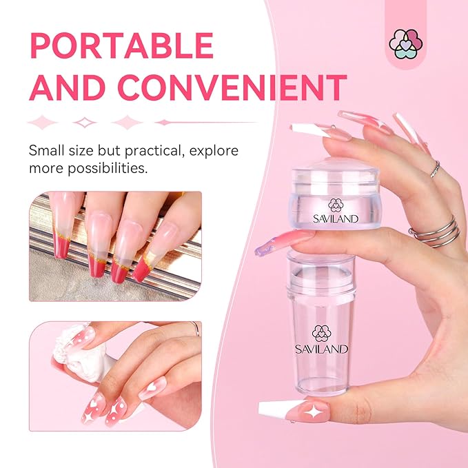 Saviland French Tip Nail Stamp: 4PCS Nail Art Stamper Kit Clear Silicone Nails Stamping Long & Short Jelly Stamper with Scrapers Nails Stamper Kit for French Manicure Home DIY Salon