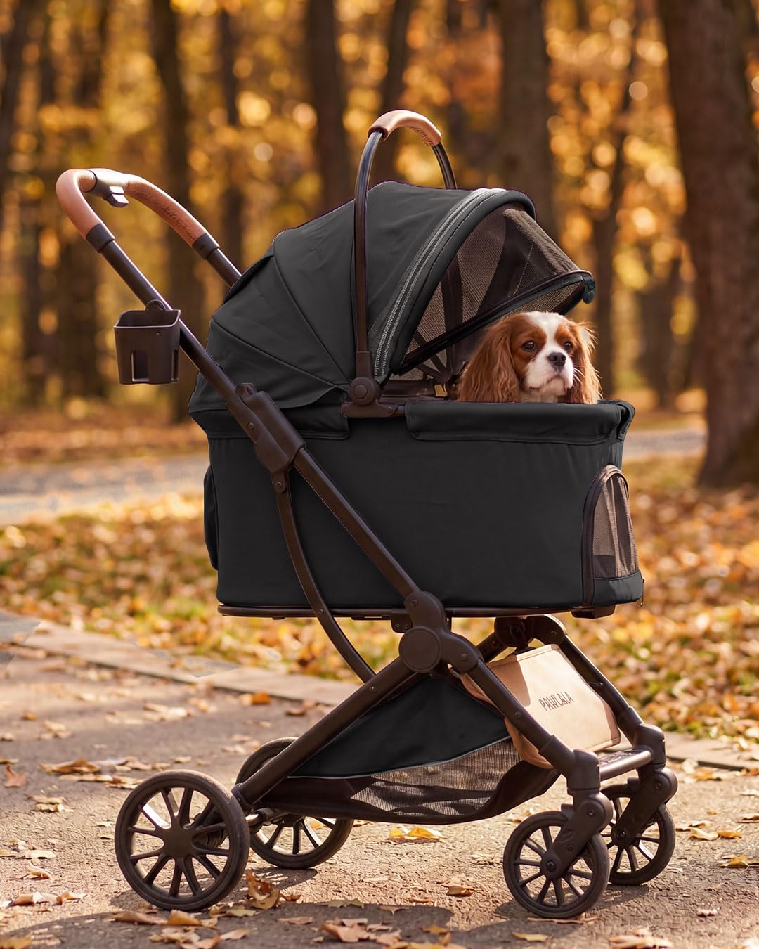 PAWLALA Pet Stroller with Detachable Carrier for Small & Medium Dogs & Cats, Smooth Comfort Ride with Shock-Absorbing Suspension, Foldable Dog Stroller, Compact Storage (Midnight Black)