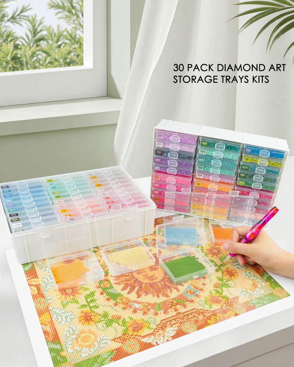 YBUTVY Diamond Art Trays with Lids, 60PCS Diamond Painting Trays with Lids & Diamond Art Storage, Diamond Painting Accessories for Beads (2 Packs)