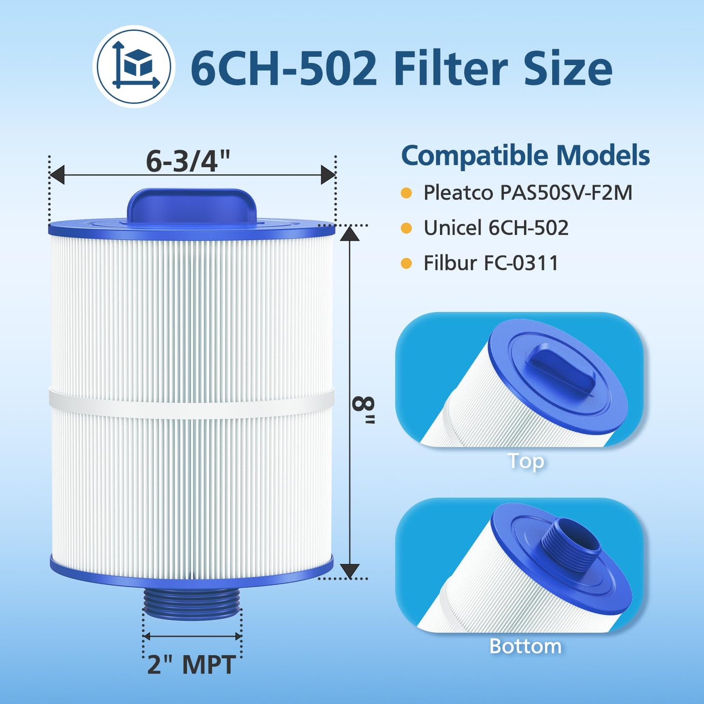 Hot Tub Spa Filter Cartridge, Compatible with Unicel 6CH-502, Filbur FC-0311, Master Deluxe M60506, Magnum AR50, PAS50SV-F2M, Baleen AK-90161, Excel Filters XLS-604 Artesian Spas Filter,2 Pack
