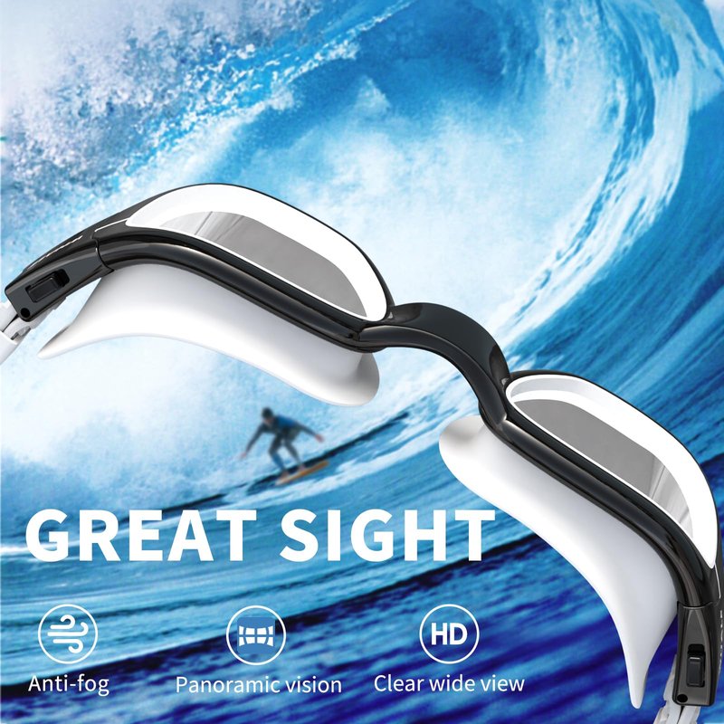 Whale Polarized Swim Goggles, GE Anti-Fog Anti-UV Protection No Leaking Swimming Pool Goggles for Men, Women, and Youth ((Polarized) Dark shadow + Glamour silver coating)