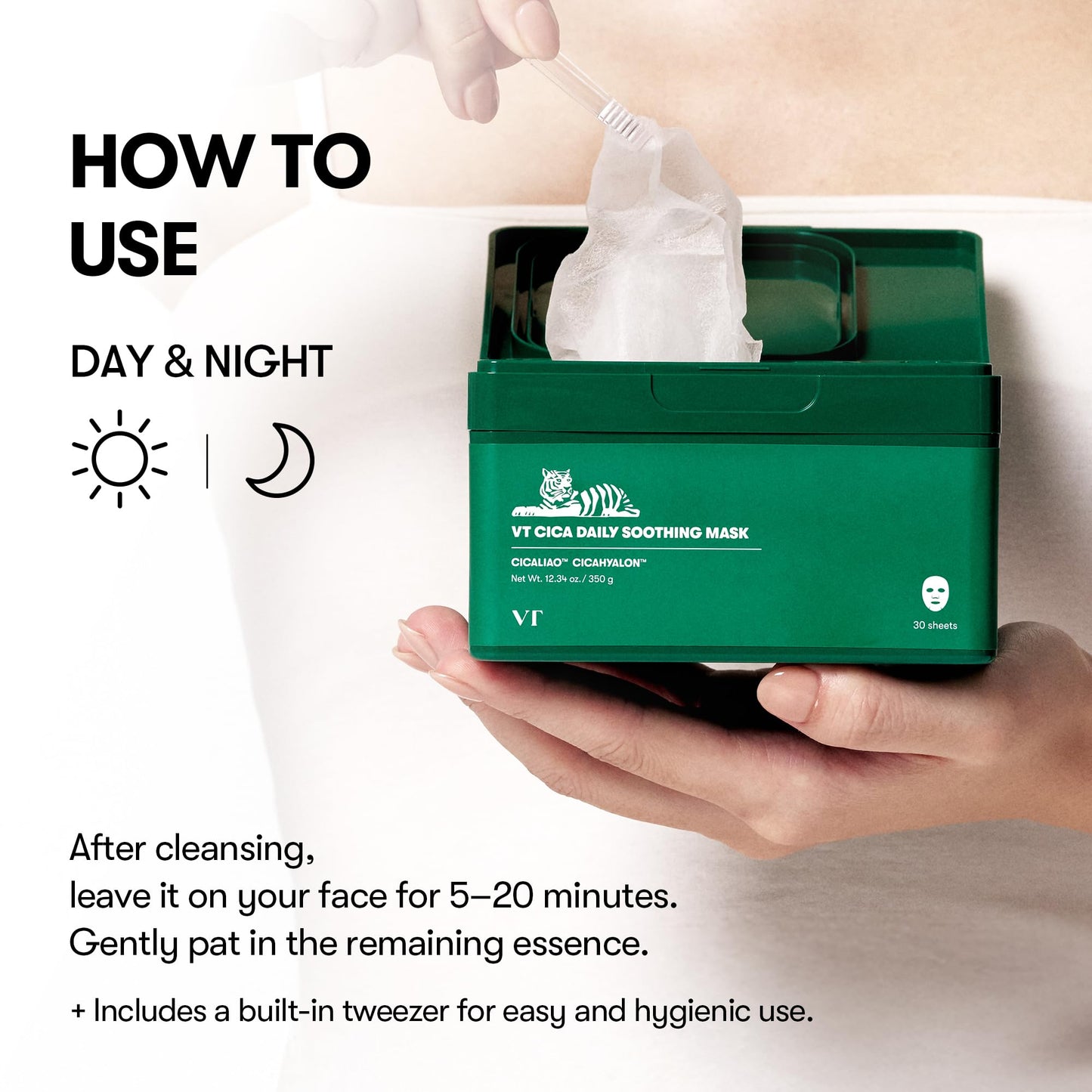 VT COSMETICS CICA Daily Soothing Mask 30 Sheets, Centella Asiatica & Hyaluronic Acid for Moisturizing & Hydrating, Instant Calm & Glow, Skin Softening Facial Mask, Korean Face Mask