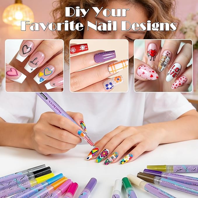 12 Colors Nail Art Pens Set, 2026 New Nail Art Markers for Gel Nails, DIY Nail Art Pens for Painting Nails, Quick-drying Nail for DIY Nails Art Design Manicure Tools TA640-12