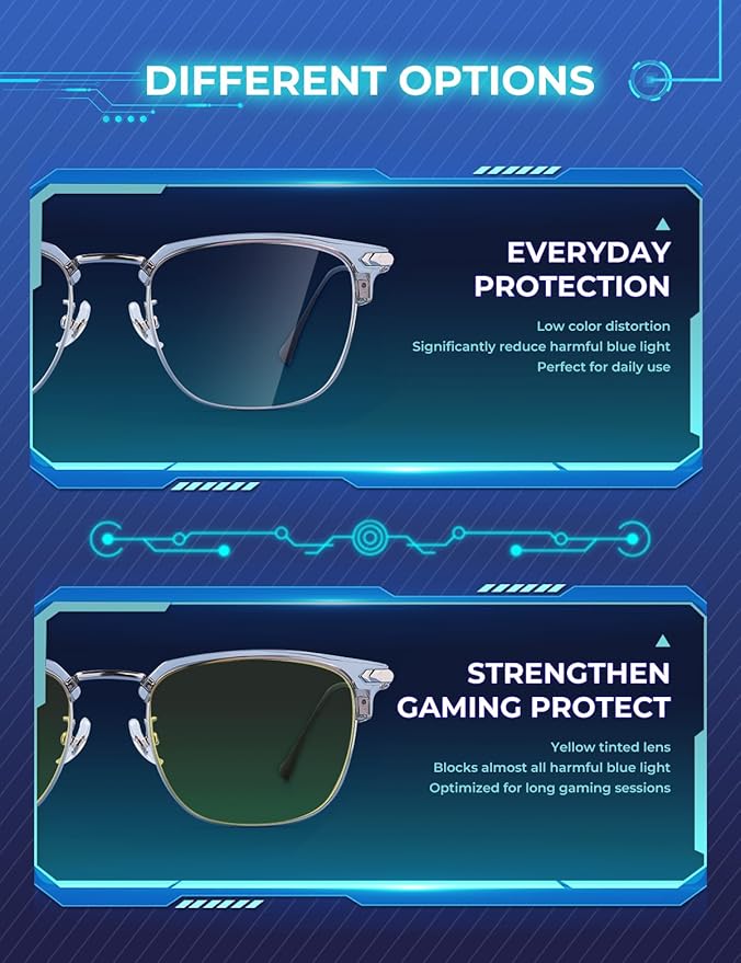 ZanyLen Blue Blocker Glasses for Men Metal Browline Computer Gaming Glasses Filter Blue Ray