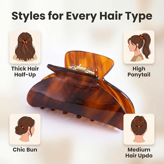 Big Claw Hair Clips for Women Hair Jaw Clips Large Hair Claw Clamps Acetate Hair Clip 2 Pack,Black/Brown