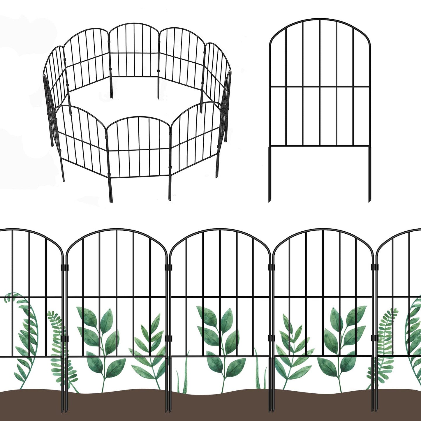 OUSHENG 25 Panels Metal Garden Fence 27ft x 24in - Rustproof Decorative Wire Fencing for Outdoor Yard, Flower Bed, Patio | Arched Animal Barrier & Landscape Edging (Black)