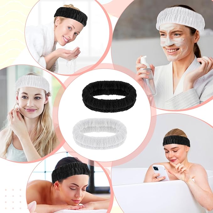 2Pcs Spa Headband, Make Up Headband Hair Head Band for Face Washing Hair Bands Men Absorbent Elastic Skin Care Headbands Wrap for Women Yoga Sports Shower Exercise