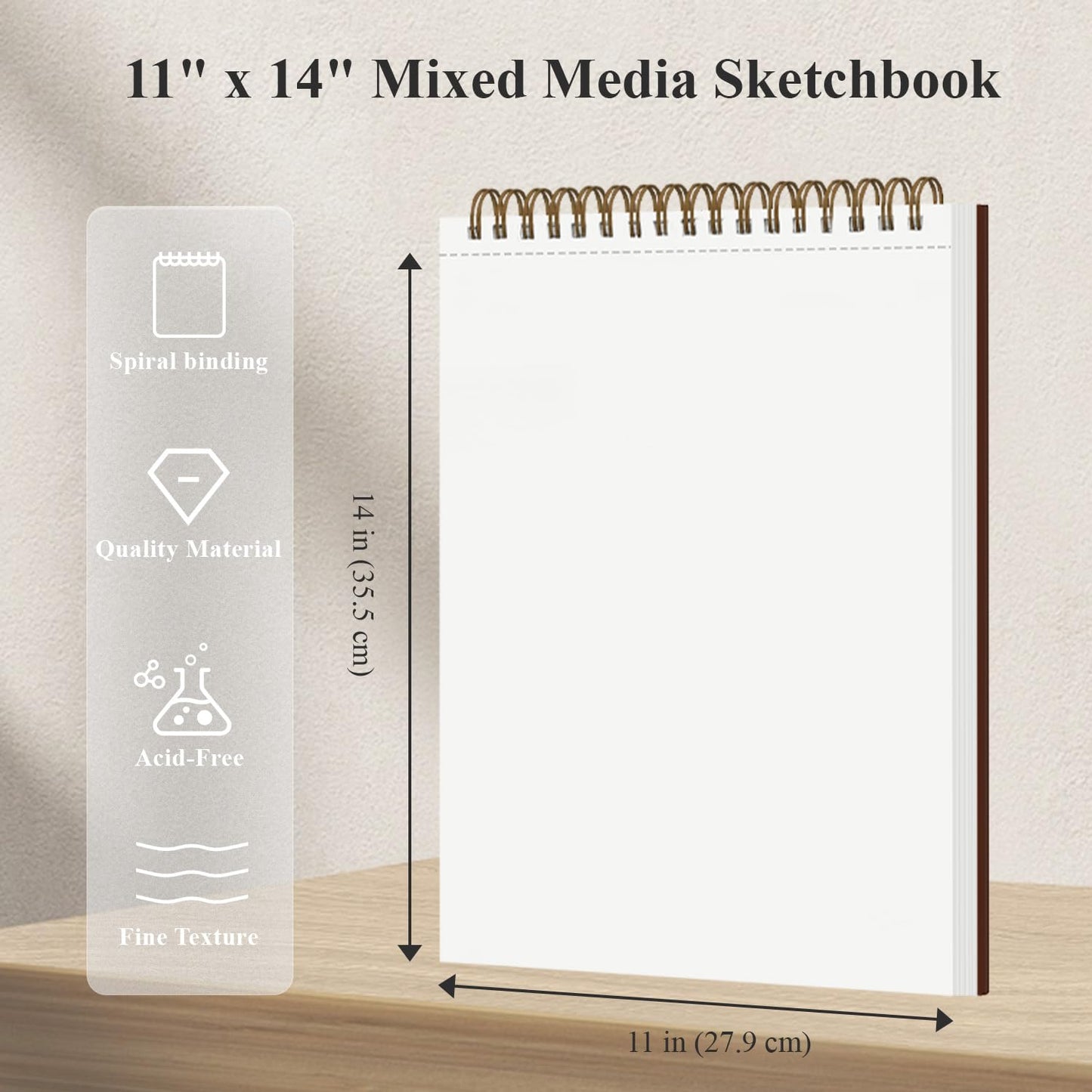 Mofuny Mixed Media Sketchbook 11x14, 50 Sheets - 110lb/180gsm Thick Paper for Painting | Mixed Media Pad & Water Color Sketch Books for Adults, Teens & Painting Supplies for Artists.