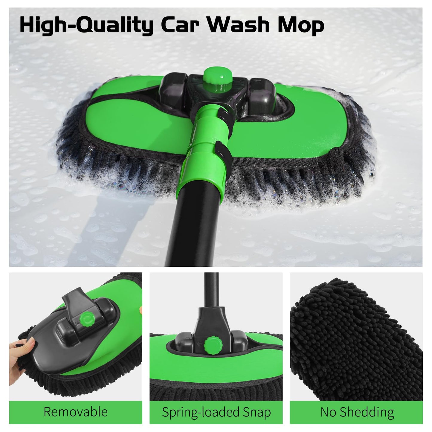 Ordenado 15°Curved Car Wash Brush with Long Handle, 43" Car Cleaning Brush with Extension Pole, Microfiber RV Wash Mop Scratch-Free, Exterior Washer Mop for Washing Roof Truck Camper SUV Caravan Green