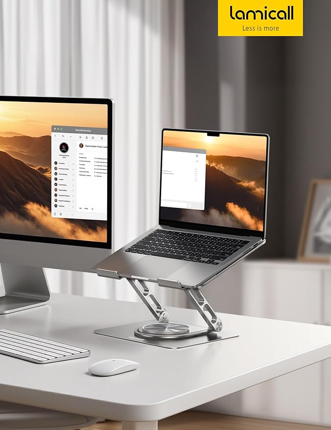 Lamicall Adjustable Laptop Stand for Desk - 360 Rotating Base Ergonomic Computer Stand, Aluminum Laptop Riser for Mothers Day fits MacBook Neo Air Pro, HP, Office Desk Accessories (10-17.3'') -Sliver