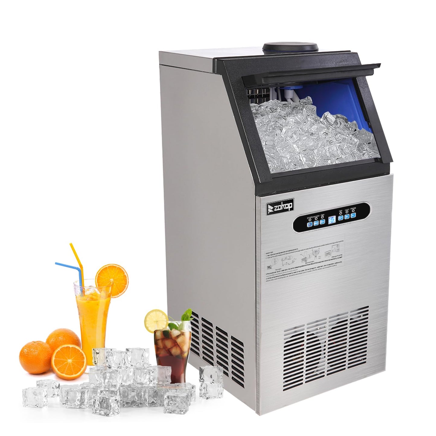 Winado Commercial Ice Maker Machine, 320 LBS/24H Stainless Steel Freestanding Ice Maker w/ 55 LBS Storage Bin, Auto Clean Under Counter ice Machine for Home, Restaurant, Bar, Hotel, Store, 450W