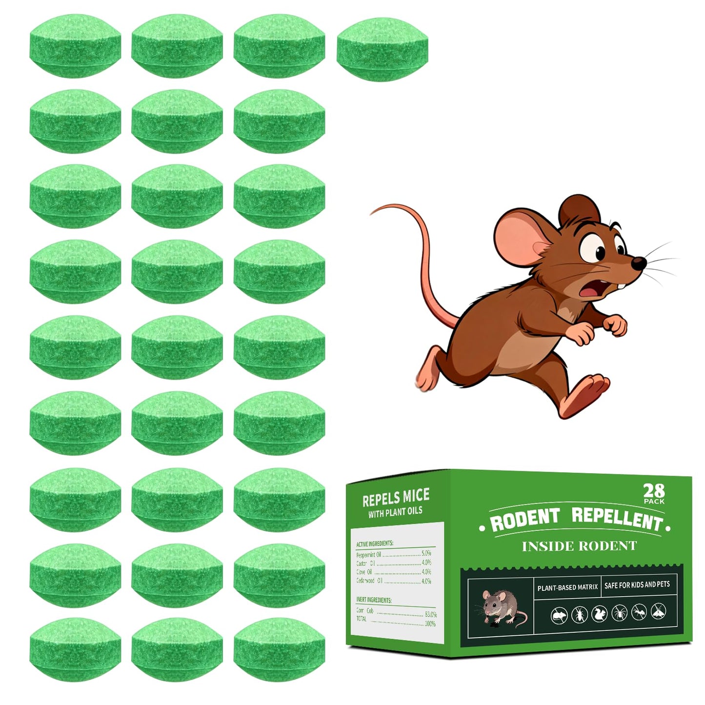 Rodent Repellent Balls 28 Pack, Mouse Repellent for Indoor & Outdoor Use, Long-Lasting Protection for Kitchen, Garden, and Home, Safe for Family and Pet