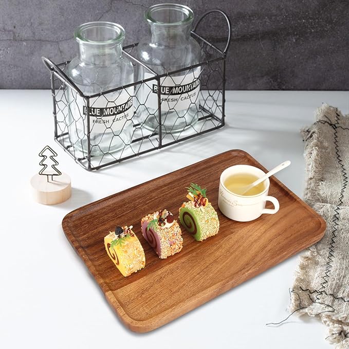 Large Wood Serving Trays Decor Long Charcuterie Cheese Boards Acacia Rectangle Wooden Platters for Food Dish Cookie Snack Appetizer Plates Rectangular Kitchen Dinner Platter Cake Dessert Plate Tray