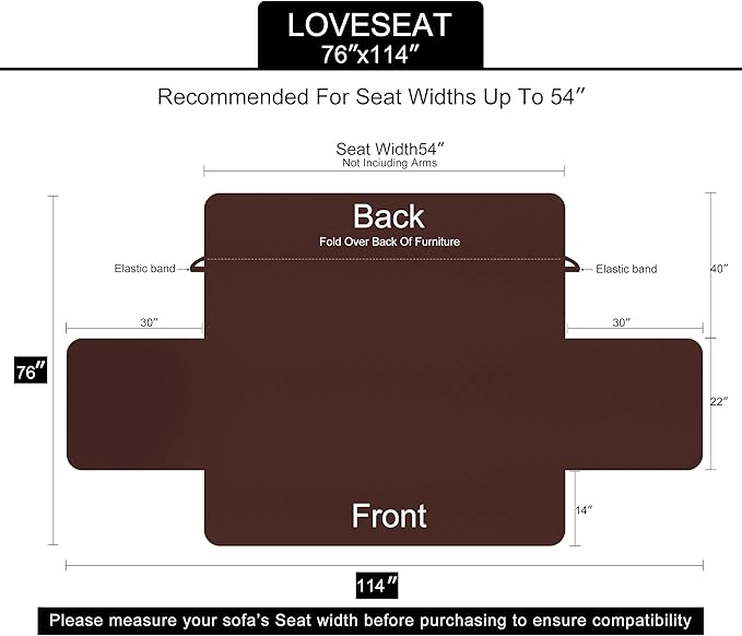 U-NICE HOME Loveseat Sofa Cover Reversible Couch Cover for Dogs with Elastic Straps Water Resistant Furniture Protector for Pets Couch Cover for 2 Cushion Couch (Loveseat, Brown/Beige)