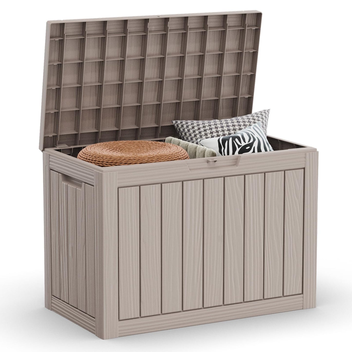 EasyUp 45 Gallon Outdoor Storage Box Waterproof, UV Resistant Deck Box Outdoor, Lockable Resin Deck Boxes for Garden Tools Equipment and Cushions, Gray