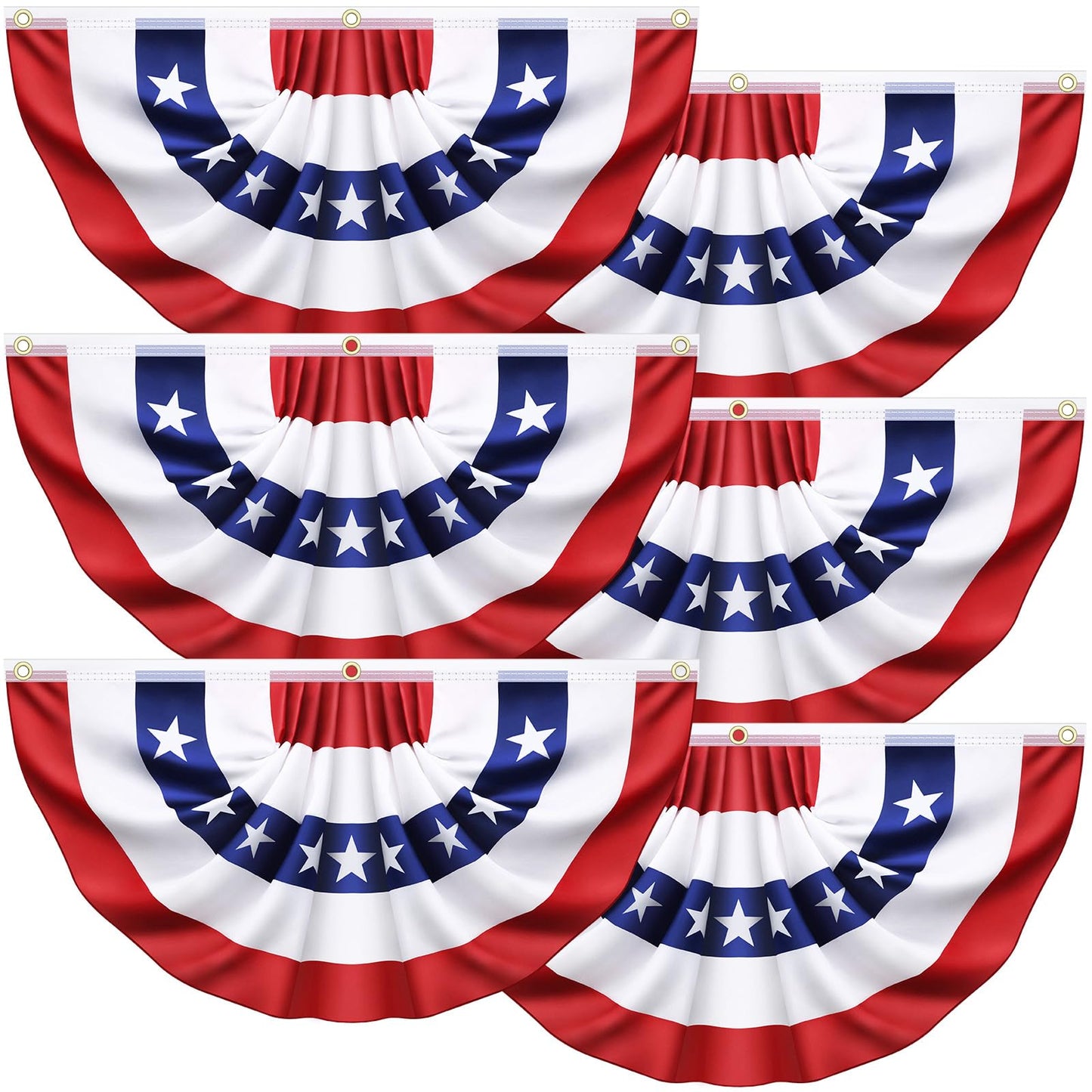 3x6 Ft 6 Pack American Pleated Fan Flag, USA Patriotic Flag Bunting Half Fan Banner for Outside Red White and Blue Decor Memorial Day Independence Day 4th of july Decorations