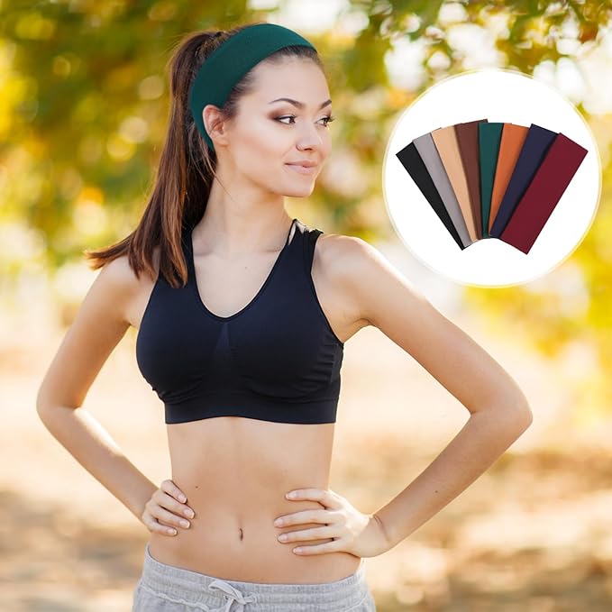 Fishinsea 8 Pack Sport Headbands for Women, Elastic Soft Fabric Non-Slip Hair Bands Hair Warp for Daily Workout Yoga Running Sports, Combo 6