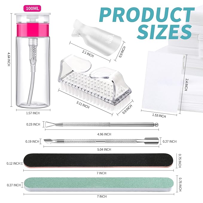 FANDAMEI Nail Polish Gel Remover Tools Kit, 10 Pcs Clear Nail Clips, 100ml Nail Polish Remover Bottle, 500 Pcs Remover Cotton Pad, Nail Brush, Cuticle Pusher, Cuticle Peeler, Nail File, Buffer Block