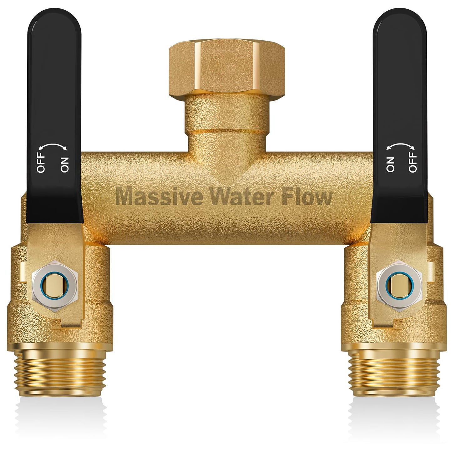 Hose Splitter 2 Way Heavy Duty, Full Flow Garden Hose Splitter with 2 Long Metal Handles, Brass Rust and Freeze Resistant Water Hose Bib Splitter, T Adapter Connector with 3/4 - Inch GHT Threadï¼Blackï¼