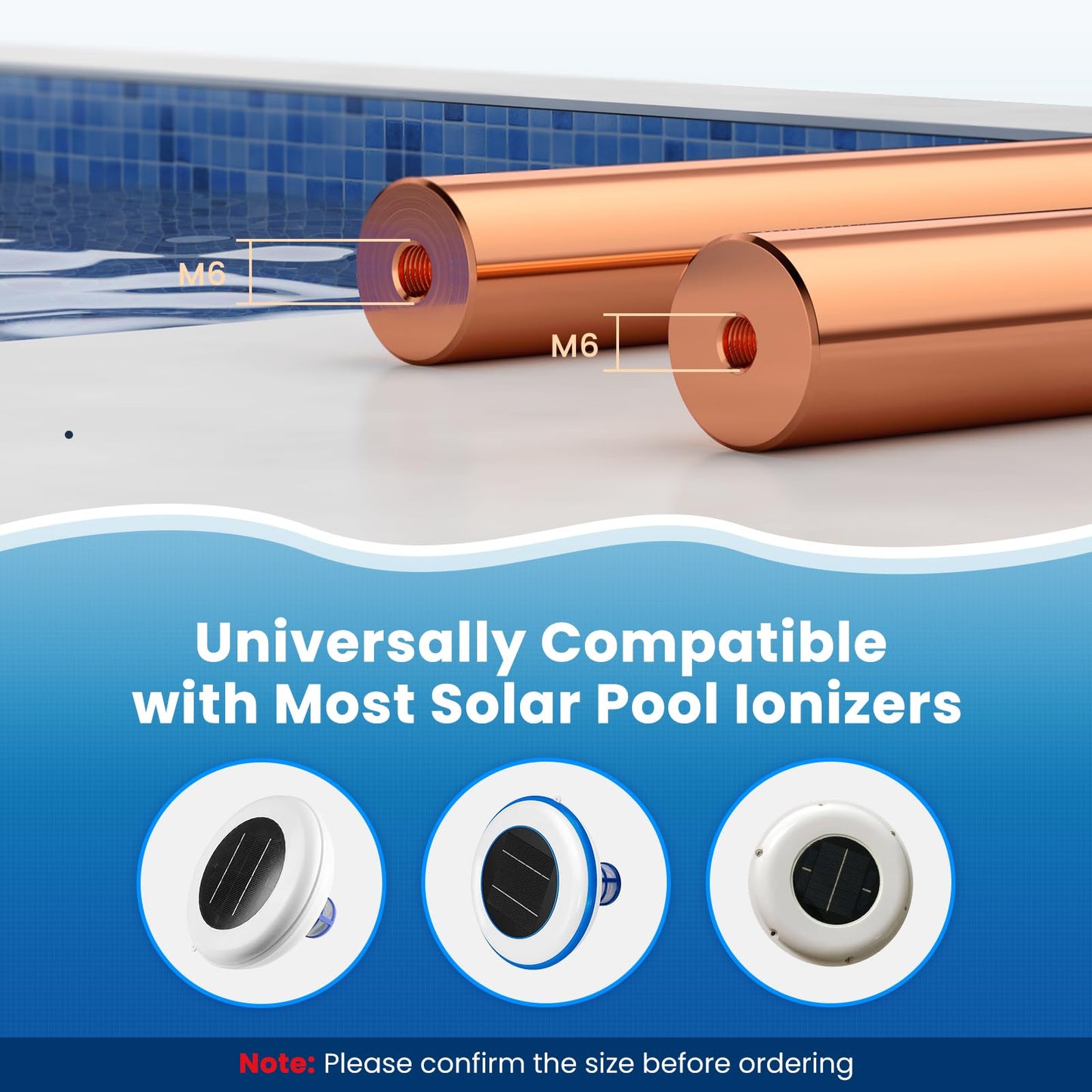 Troxlly Pool Ionizer Copper Replacement Kit - Replacement Copper Anodes 4.13 x 0.71 Inch Universal Fit for Solar Ionizer, Complete Set with All Accessories
