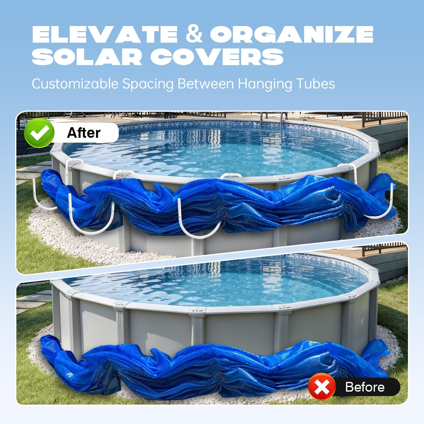 Pool Helper 5-Pack Solar Cover Holder for Steel Wall Above Ground Pools, Heavy Duty Solar Saddle Hooks, No-Drill Adjustable Solar Blanket Storage Brackets, Fits 6"-11" Top Rails