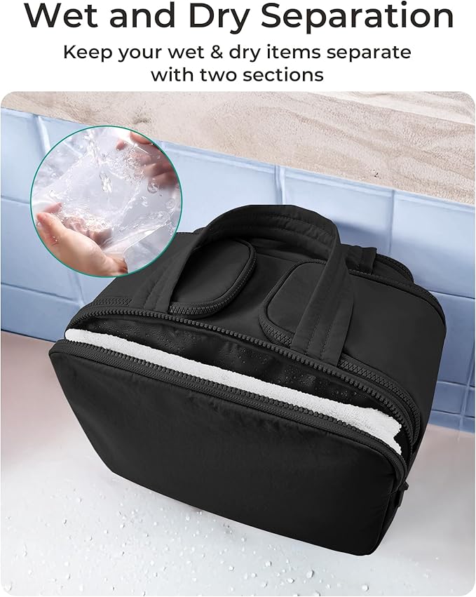 BAGSMART Travel Toiletry Bag, Crush Toiletry Bag for Women, Wide-open Puffy Toiletry Bags for Traveling, Large Travel Cosmetic Makeup Bag Organizer for Accessories,Toiletrie (Misty Teal)
