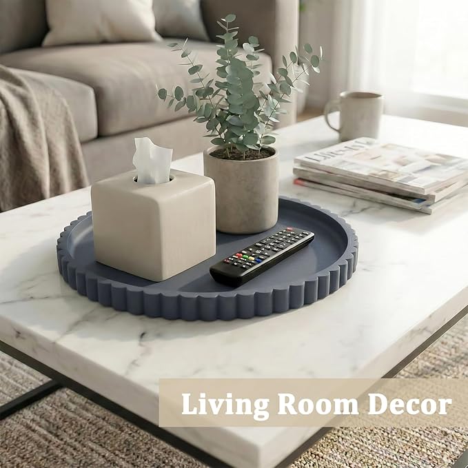 Silicone Bathroom Vanity Tray, Modern Round Decorative Tray for Countertop, Waterproof & Unbreakable Cosmetic Perfume Organizer, Extra-Thick & Sturdy, Easy to Clean Candle Tray (9 inch, Dark Grey)