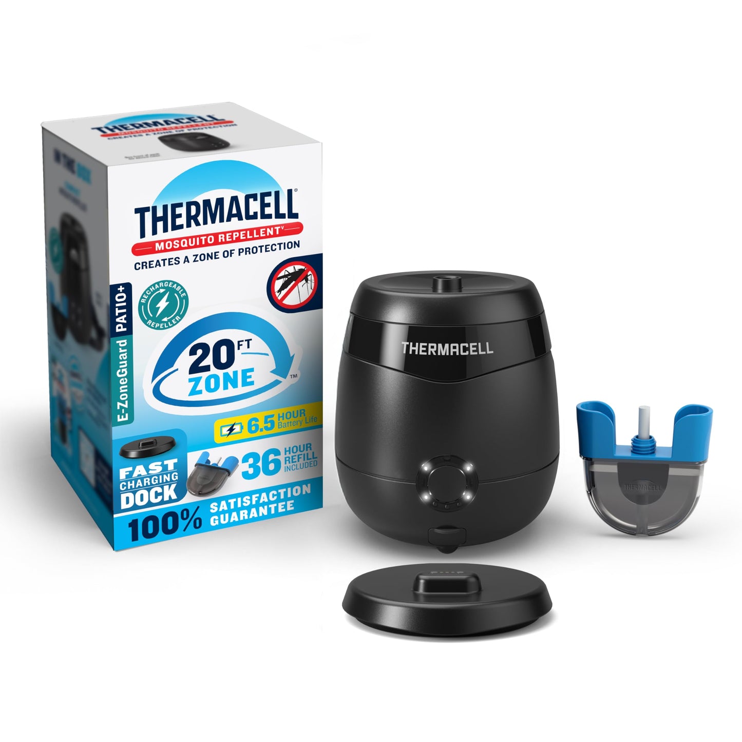 Thermacell Mosquito Repellent E-Series Rechargeable Repeller; Patio Shield 20â Mosquito Protection Zone; Includes 36-Hr Repellent Refill; No Flame or Scent; Bug Spray and Bug Zapper Alternative