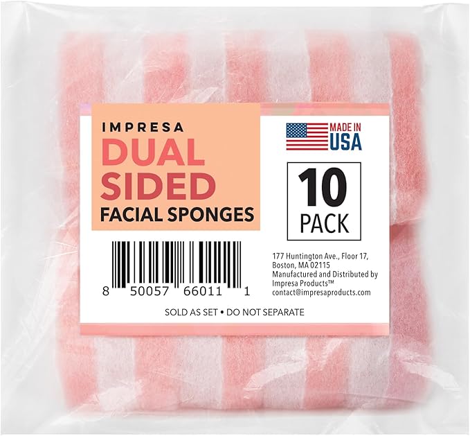IMPRESA Dual-Sided Facial Scrub Pads - Exfoliating Face Sponges - Made in USA Face Exfoliation Sponge - Deep Cleansing & Makeup Removal Scrub Pads - Pack of 10