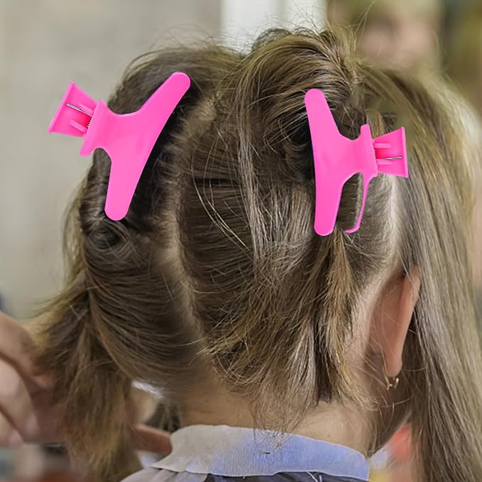 Hair Clips for Styling Sectioning 12 Pack Hot Pink Butterfly Clamps Hair Claw Clips Pro Salon Hair Clips for Styling, Sectioning, Cutting and Coloring