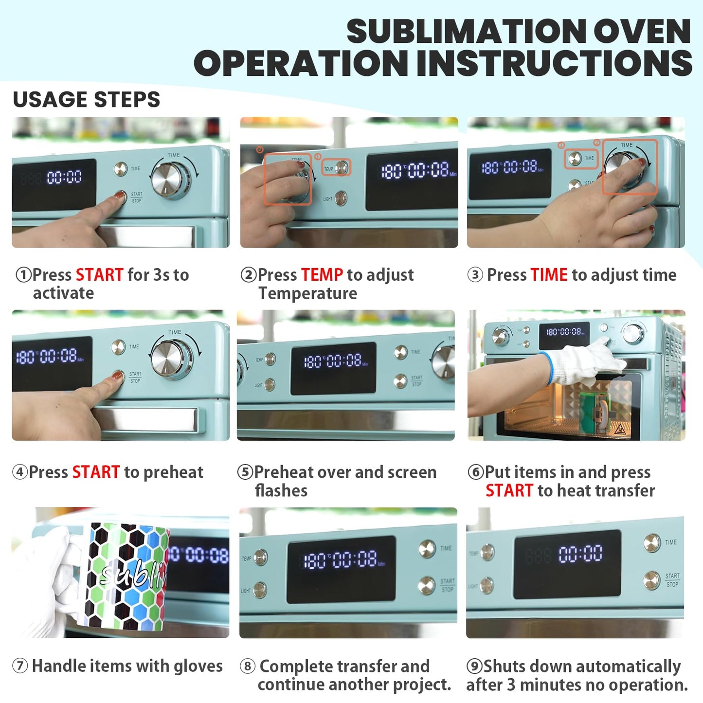 AceSubli Sublimation Oven Machine 25L 110V 1700W Blue with Digital Display, Large Capacity Convection Oven with LED Light for Sublimation Blanks Tumblers Mugs Cups Bottles Bulk Transfer with Glove