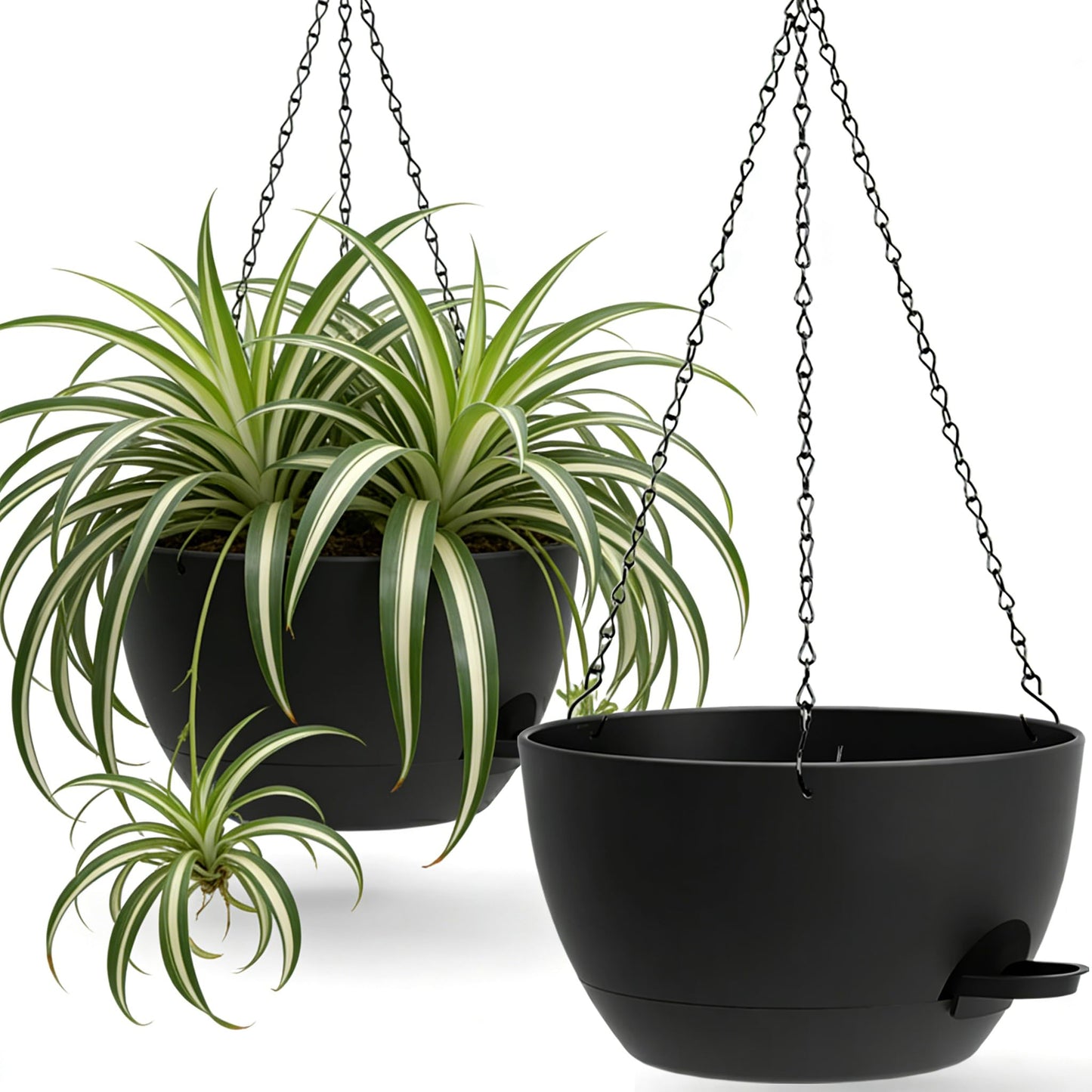 UOUZ 13 Inch 2 Pack Large Self Watering Hanging Planters for Indoor Outdoor Plants, Hanging Plant Pots with Removable 50 Oz Reservoir, Plastic Hanging Basket for Window Porch Garden Balcony, Black