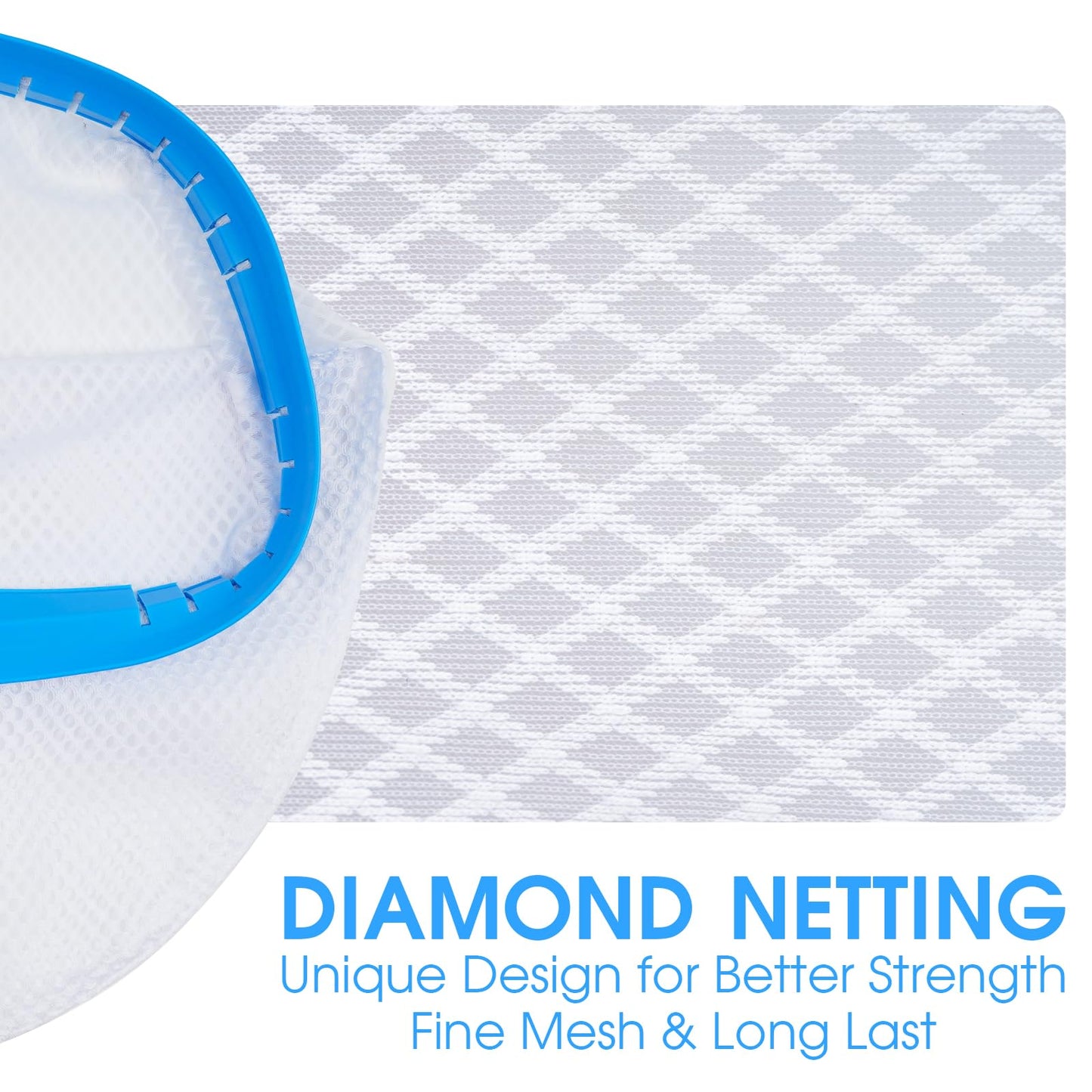 TidyMister New Diamond Netting Double-Layer Pool Net 18'' Heavy Duty Leaf Rake Pool Skimmer Net for Above Ground & Inground Pools Cleaning