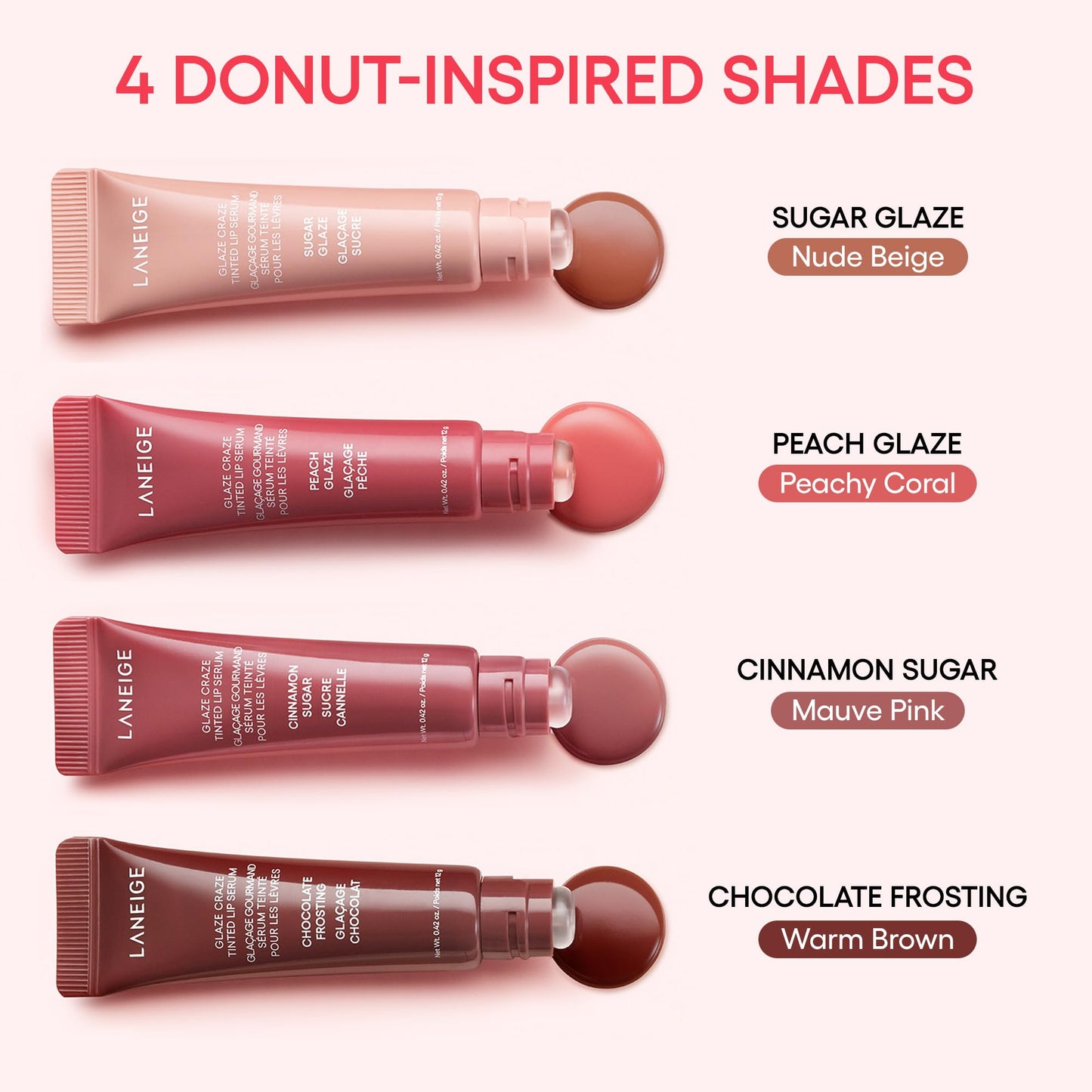 LANEIGE Glaze Craze Tinted Lip Serum, Cinnamon Sugar: Hydrating Lip Serum for Glossy, Nourished Lips with Plumping Polypeptides