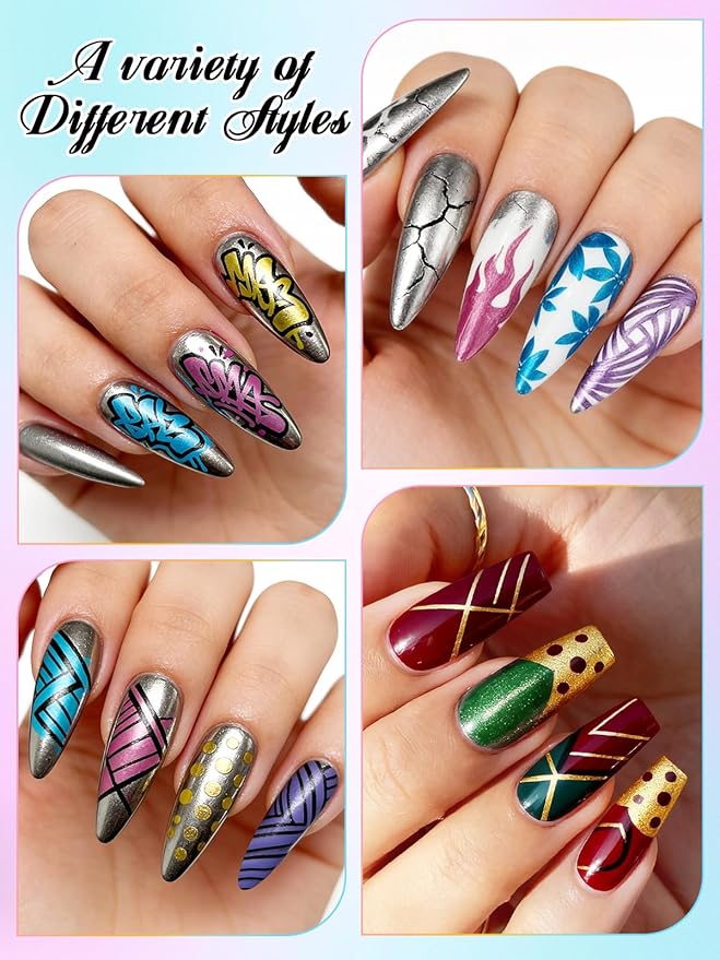 10 Color Metal Giltter 3D Nail Art Pens Set, Kalolary Double-ended Nail Point Dotting Pen Drawing Painting Liner Brush for DIY Nail Art Beauty Adorn Manicure Tools(G)