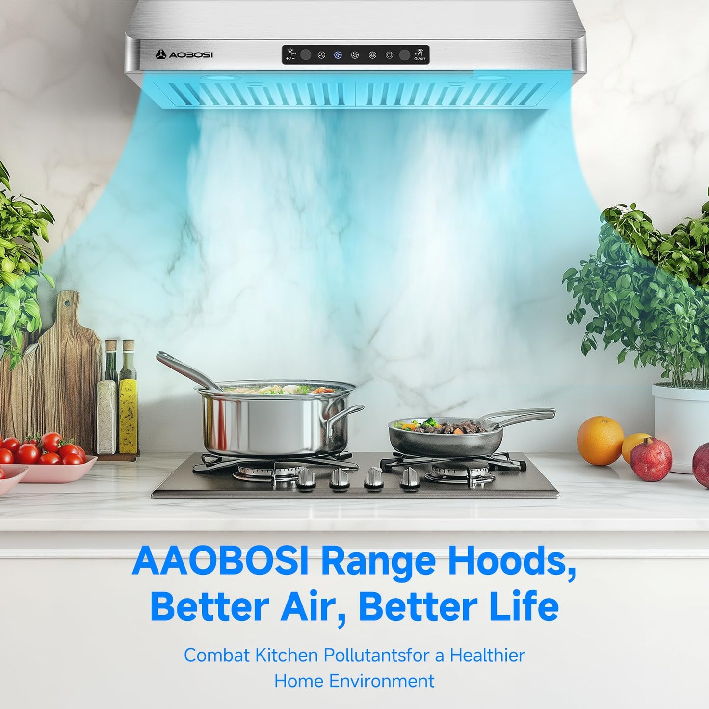 AAOBOSI Range Hood 30 inch Under Cabinet, (Upgraded)800-CFM Gesture Sensing/Touch Control/Motor,3 Speed Range Hood with LED Lights Exhaust Fan, Stainless Steel Kitchen Vent Hood